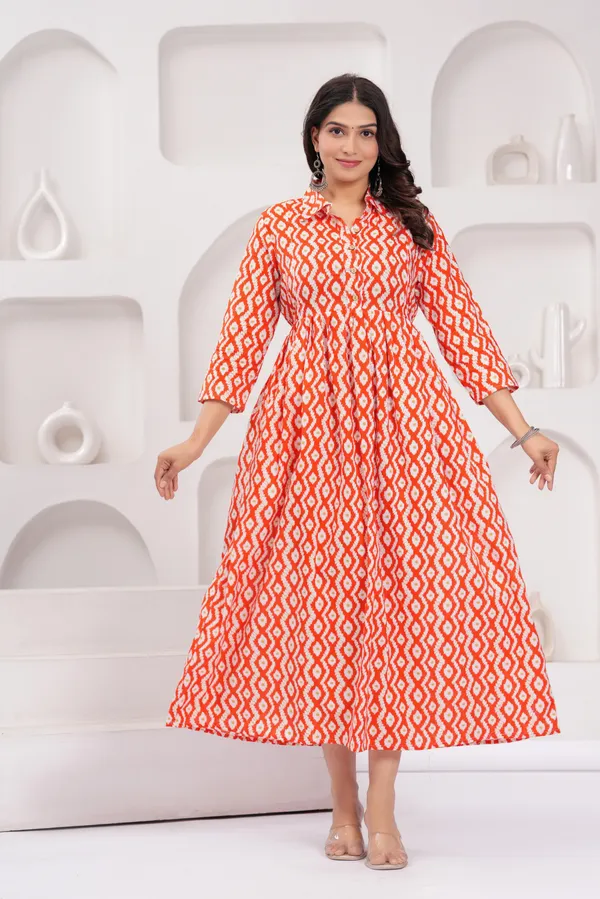 Orange_Printed_Maternity_Kurta_|_Pure_Cotton_Rayon_Feeding/Maternity_Kurta_For_Her_By_Vaani_Fashions