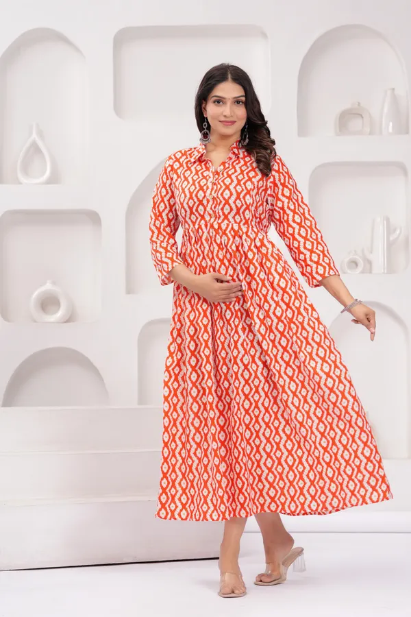 Orange_Printed_Maternity_Kurta_|_Pure_Cotton_Rayon_Feeding/Maternity_Kurta_For_Her_By_Vaani_Fashions