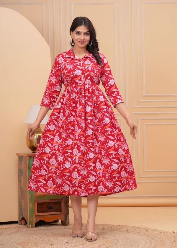 Red_Flower_Printed_Maternity_Kurta_|_Pure_Cotton_Rayon_Feeding/Maternity_Kurta_For_Her_By_Vaani_Fashions
