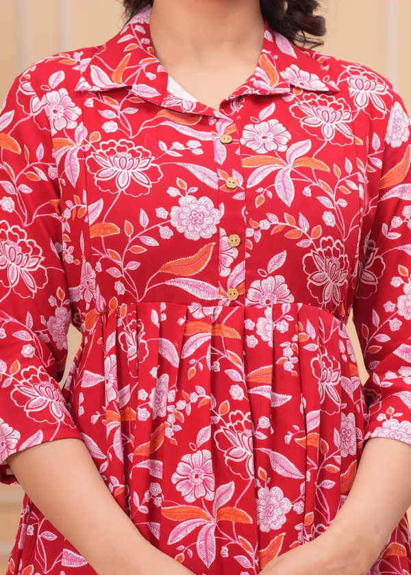 Red_Flower_Printed_Maternity_Kurta_|_Pure_Cotton_Rayon_Feeding/Maternity_Kurta_For_Her_By_Vaani_Fashions
