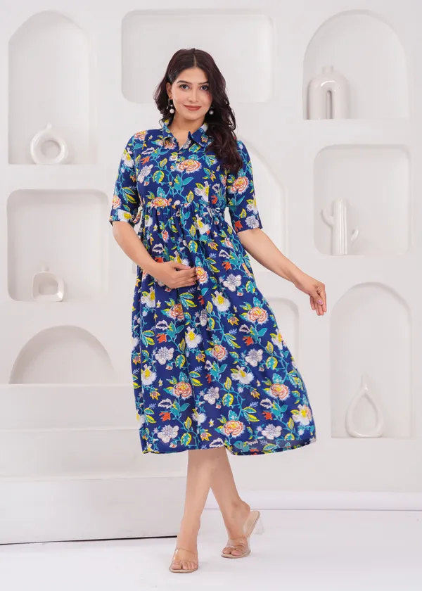 Blue_Floral_Maternity_Kurta_|_Pure_Cotton_Rayon_Feeding/Maternity_Kurta_For_Her