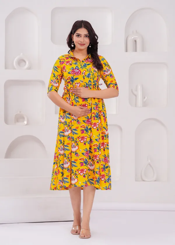 Yellow_Floral_Maternity_Kurta_|_Pure_Cotton_Rayon_Feeding/Maternity_Kurta_For_Her