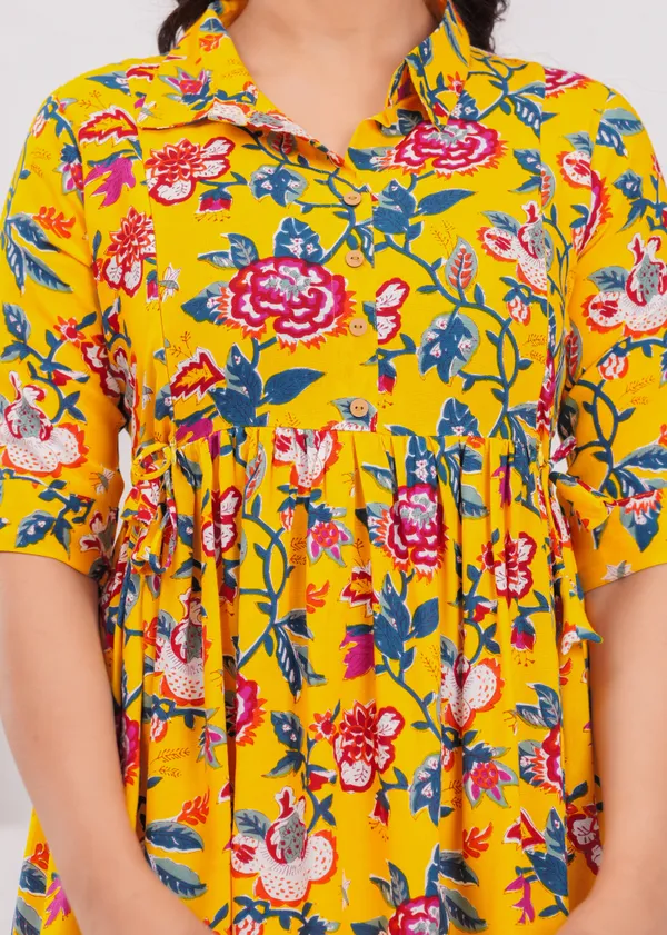 Yellow_Floral_Maternity_Kurta_|_Pure_Cotton_Rayon_Feeding/Maternity_Kurta_For_Her