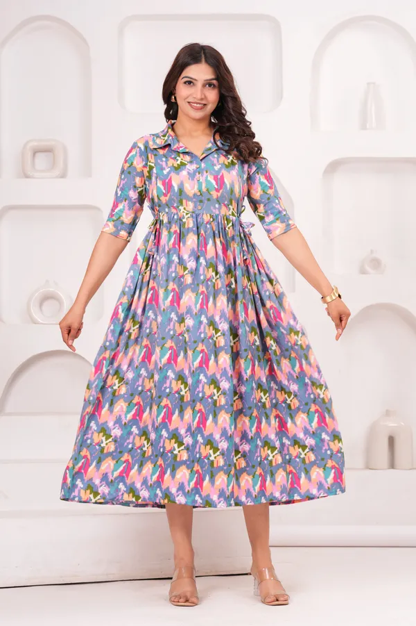 Multicolor_Printed_Puff_Sleeved_Collar_Maternity_Kurta_|_Pure_Cotton_Rayon_Feeding/Maternity_Kurta_For_Her