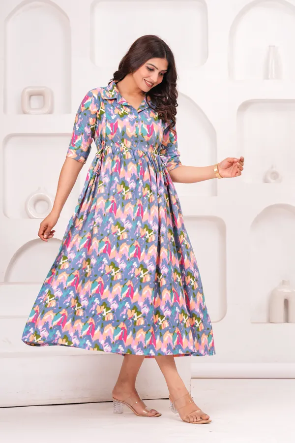 Multicolor_Printed_Puff_Sleeved_Collar_Maternity_Kurta_|_Pure_Cotton_Rayon_Feeding/Maternity_Kurta_For_Her