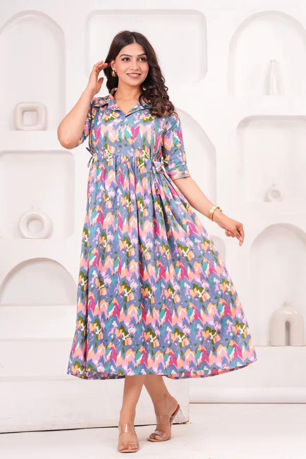 Multicolor_Printed_Puff_Sleeved_Collar_Maternity_Kurta_|_Pure_Cotton_Rayon_Feeding/Maternity_Kurta_For_Her