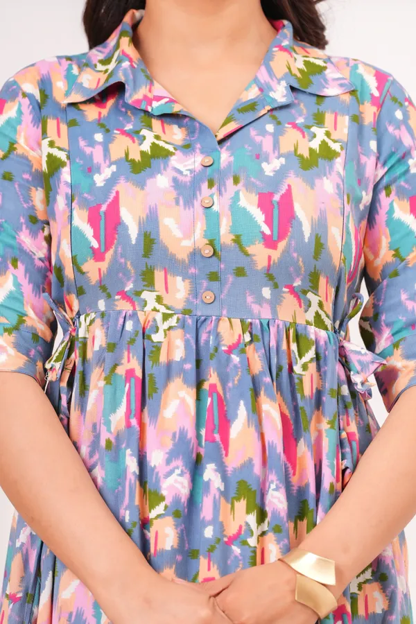 Multicolor_Printed_Puff_Sleeved_Collar_Maternity_Kurta_|_Pure_Cotton_Rayon_Feeding/Maternity_Kurta_For_Her