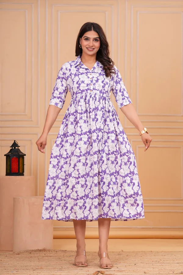 Purple_Floral_Printed_Tiered_Collar_Maternity_Kurta_|_Pure_Cotton_Rayon_Feeding/Maternity_Kurta_For_Her