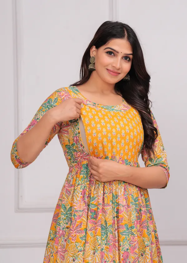 Yellow_Multicolor_Maternity_Kurta_|_Pure_Cotton_Rayon_Feeding/Maternity_Kurta_For_Her