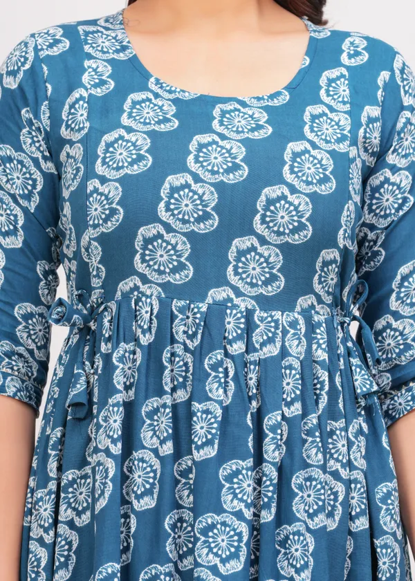 Petrol_Blue_Printed_Flower_Maternity_Kurta_|_Pure_Cotton_Rayon_Feeding/Maternity_Kurta_For_Her_By_Vaani_Fashions