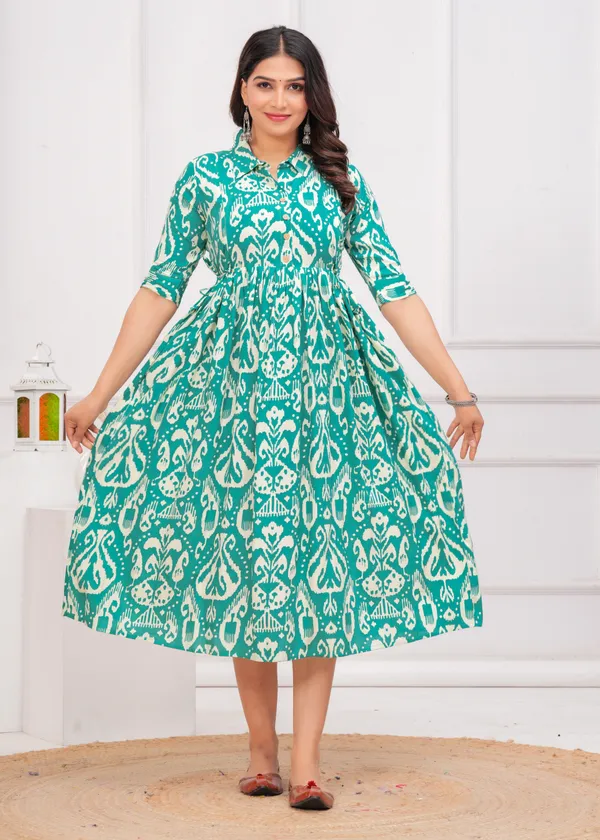 Aqua_Blue_Printed_Collar_Maternity_Kurta_|_Pure_Cotton_Rayon_Feeding/Maternity_Kurta_For_Her