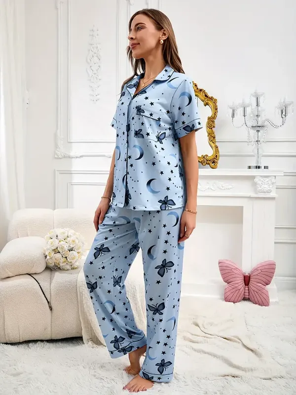 Blue_Lycra_Butterfly_And_Moon_Print_Pajama_Set_For_Women