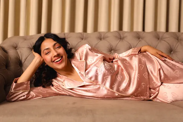 Peach_Lycra_Heart_Print_Nightwear_Set_For_Women