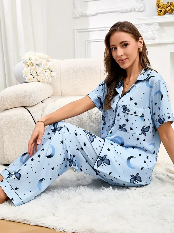 Blue_Lycra_Butterfly_And_Moon_Print_Pajama_Set_For_Women