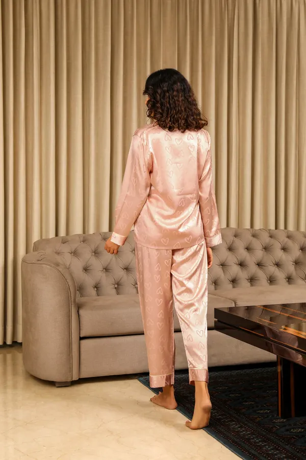 Peach_Lycra_Heart_Print_Nightwear_Set_For_Women