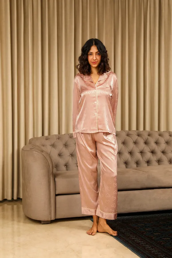 Peach_Lycra_Heart_Print_Nightwear_Set_For_Women