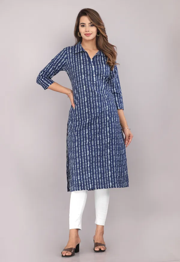 Indigo_Striped_Printed_Pure_Cotton_Straight_Kurta