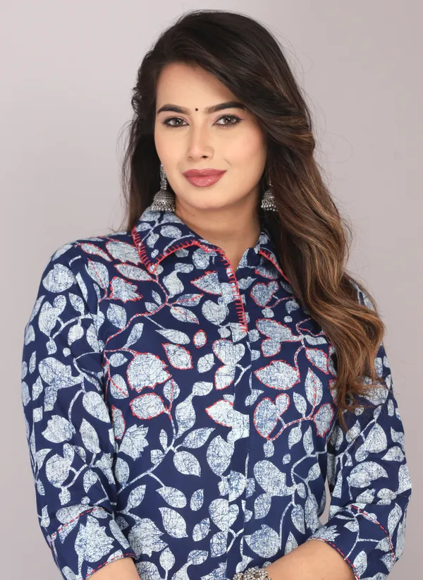 Blue_Floral_Print_Pure_Cotton_Embroidered_Kurta