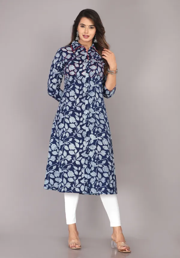 Blue_Floral_Print_Pure_Cotton_Embroidered_Kurta