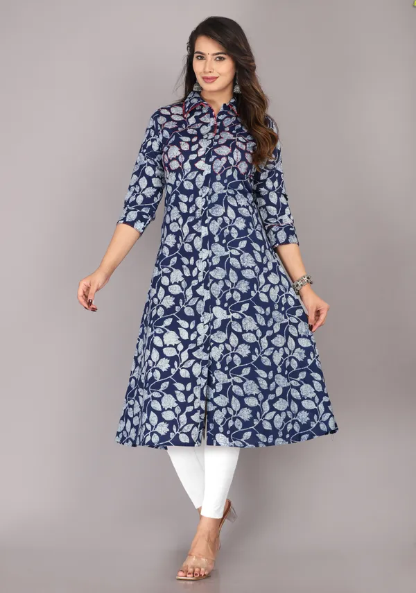 Blue_Floral_Print_Pure_Cotton_Embroidered_Kurta