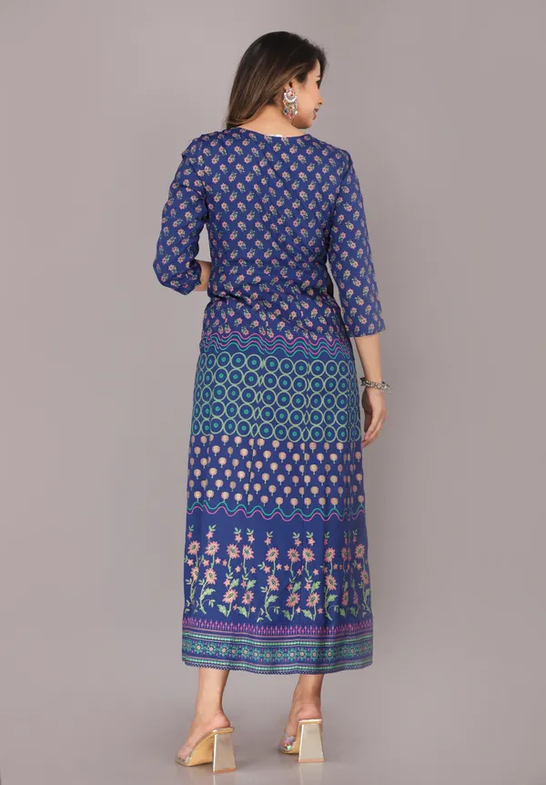 Floral_Blue_Block_Printed_Viscose_Rayon_Dress