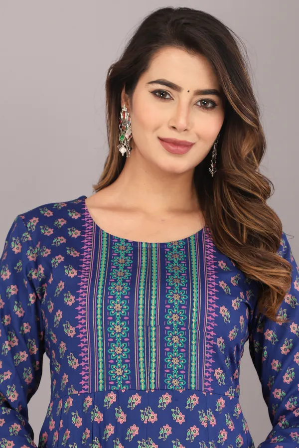 Floral_Blue_Block_Printed_Viscose_Rayon_Dress