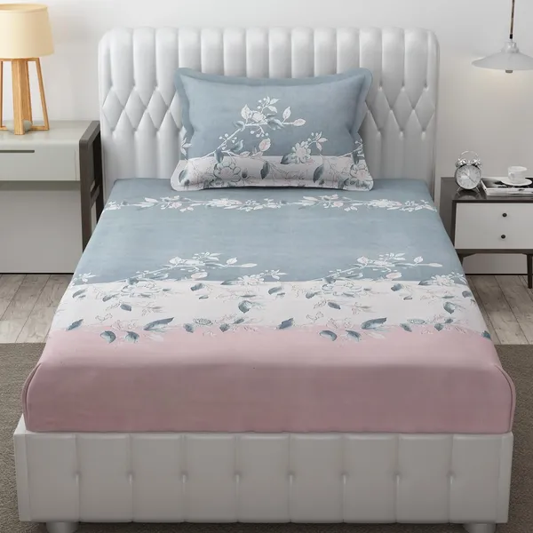 Grey_&_Pink_Microfiber_Cotton_Single_Bedsheet_with_Pillow_Cover