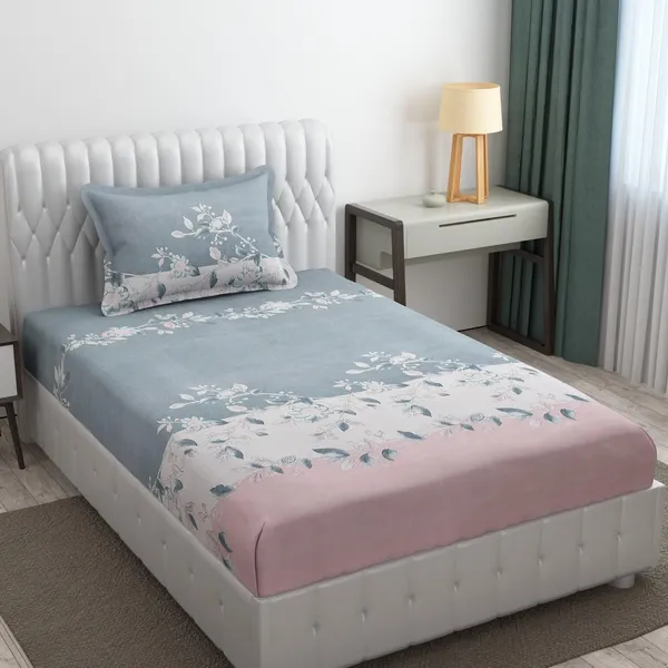 Grey_&_Pink_Microfiber_Cotton_Single_Bedsheet_with_Pillow_Cover