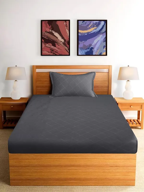 Dark_Grey_Microfiber_Cotton_Single_Bedsheet_with_Pillow_Cover