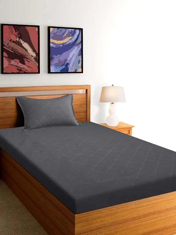 Dark_Grey_Microfiber_Cotton_Single_Bedsheet_with_Pillow_Cover
