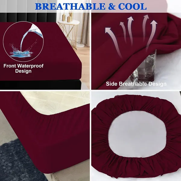 Maroon_Microfiber_Cotton_Fitted_Terry_Mattress_Protector