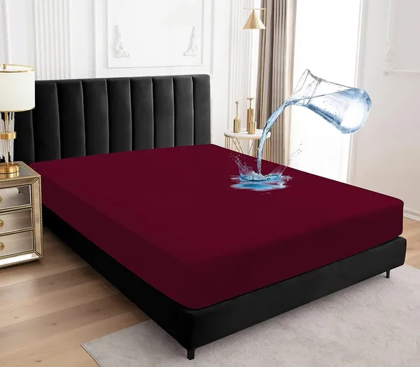 Maroon_Microfiber_Cotton_Fitted_Terry_Mattress_Protector