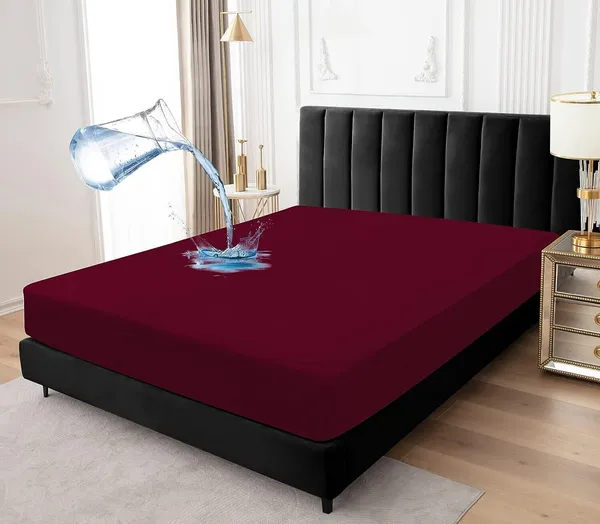 Maroon_Microfiber_Cotton_Fitted_Terry_Mattress_Protector
