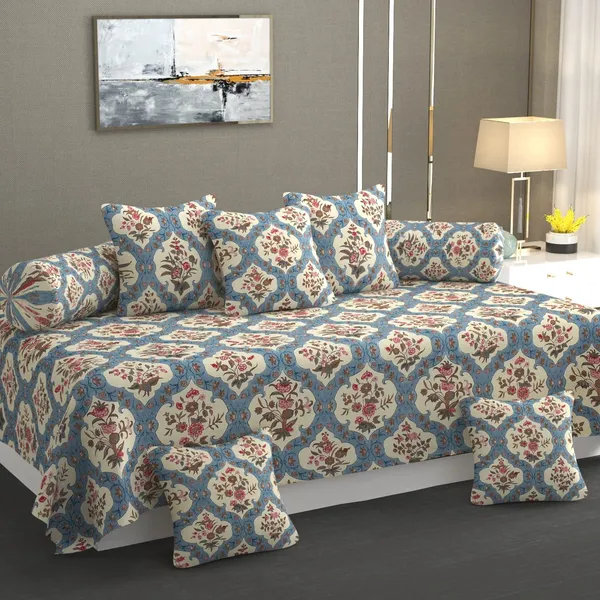 Blue_Microfiber_Cotton_Diwan_Set