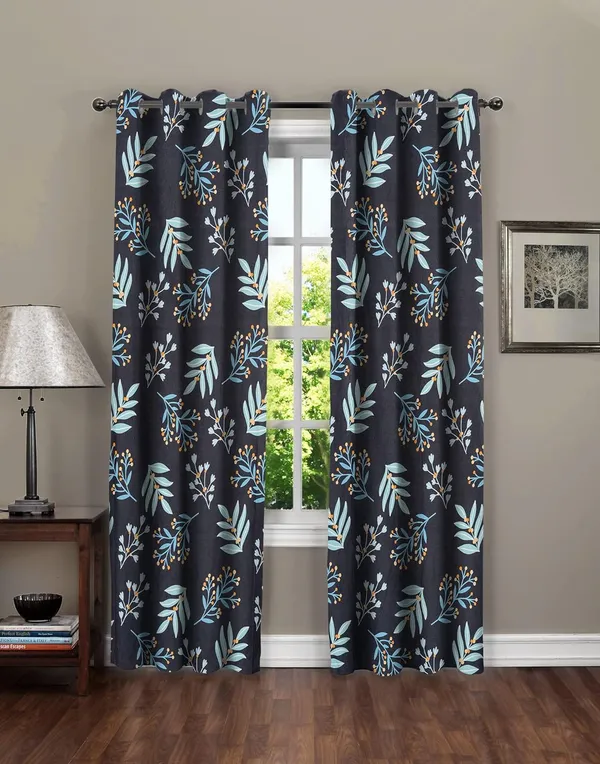 Blue_&_Black_Microfiber_Cotton_Printed_Door_Curtain_|7ft
