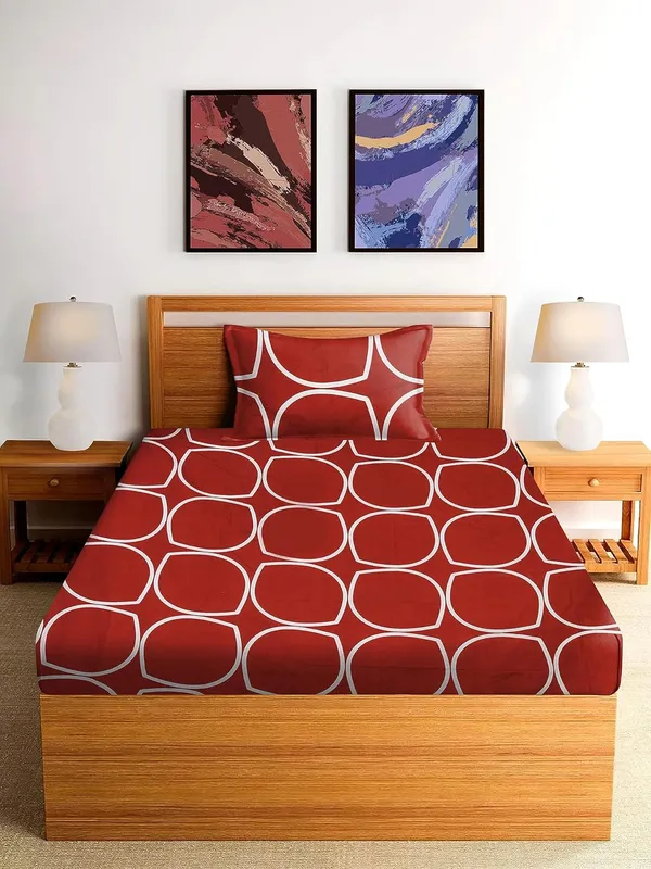 Maroon_&_White_Microfiber_Cotton_Single_Bedsheet_with_Pillow_Cover