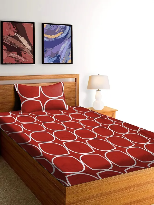 Maroon_&_White_Microfiber_Cotton_Single_Bedsheet_with_Pillow_Cover