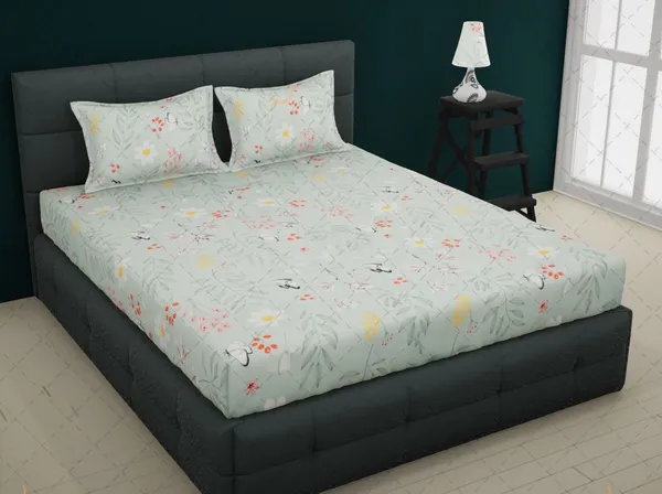 Green_Microfiber_Cotton_Fitted_Bedsheet_with_2_Pillow