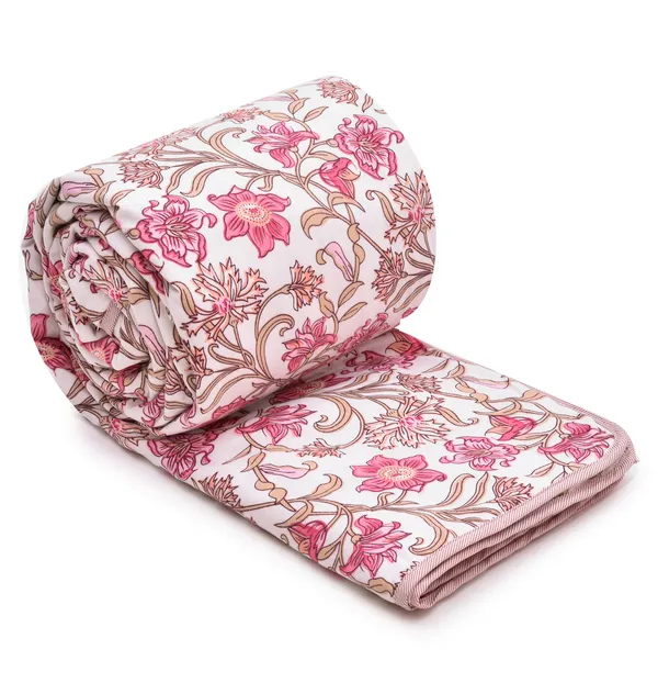 White_&_Pink_Floral_Super_Soft_Microfiber_Cotton_Single_Dohar