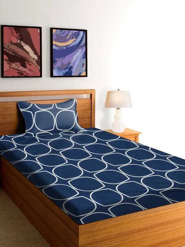 Blue_&_White_Microfiber_Cotton_Single_Bedsheet_with_Pillow_Cover