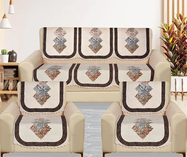 Cream_Velvet_Quilted_Printed_Sofa_Cover_5_Seater