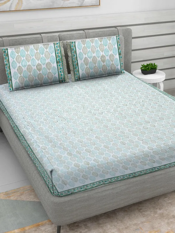 Green_&_Brown_Rajasthani_Hand_Block_Print_Cotton_Double_Bedsheet