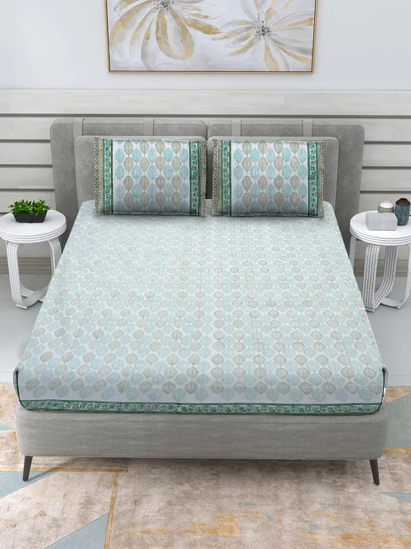 Green_&_Brown_Rajasthani_Hand_Block_Print_Cotton_Double_Bedsheet