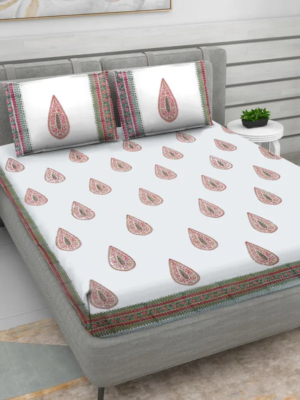 Pink_&_White_Rajasthani_Hand_Block_Print_Cotton_Double_Bedsheet
