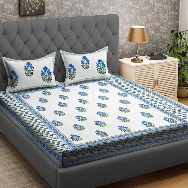 Blue_Rajasthani_Hand_Block_Print_Cotton_Double_Bedsheet