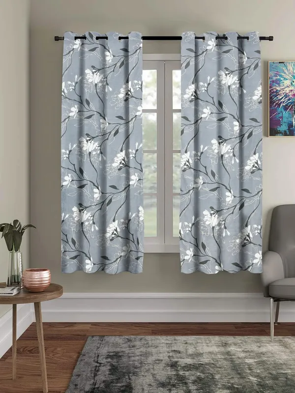 Floral_Grey_Super_Soft_Brushed_Microfiber_Cotton_Curtains_For_Window