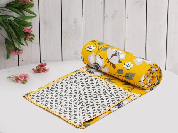 Floral_Yellow&_Grey_Super_Soft_Brushed_Microfiber_Cotton_Single_Dohar