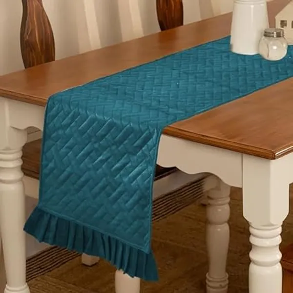 Cyan_Velvet_Quilted_Table_Runner_With_Frill