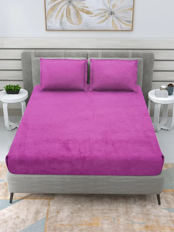 Solid_Purple__Soft,_Warm_&_Comfortable_Woolen_Bedsheet_For_Double_Bed_With_2_Pillow_Cover