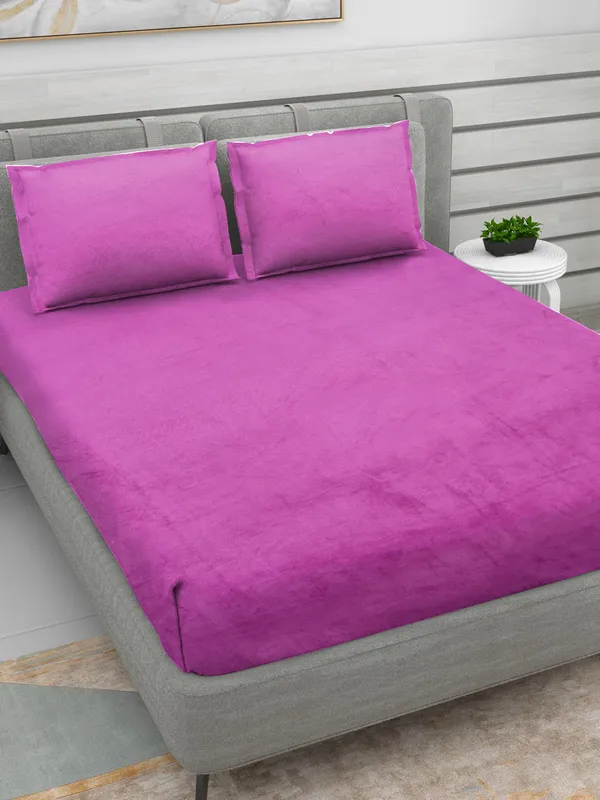 Solid_Purple__Soft,_Warm_&_Comfortable_Woolen_Bedsheet_For_Double_Bed_With_2_Pillow_Cover